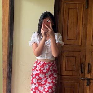 Printed Red Floral Skirt