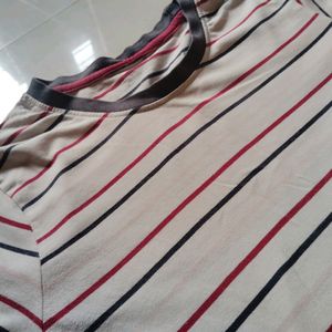 Red Blue Striped White Top