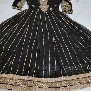 Designer Black Zari Work Long Anarkali Frock