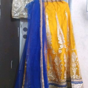 Yellowish Embodiment Lengha And Blouse Golden net