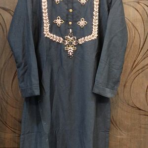 Nevy Blue Kurti And Floral Golden Plazo With Chuni