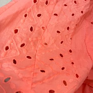 Chikankari Plain Coral Skirt