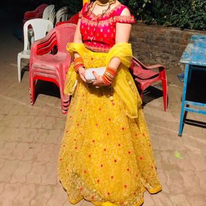 Pink & Yellow Net Lehenga