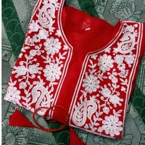 red chikankari dress