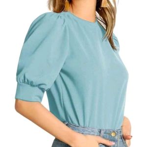 This Is A Puff Sleeves Top In Mint Green Colour