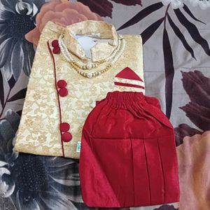 Kids Sherwani With Pearl Mala