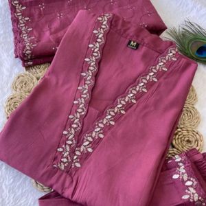 New Women Cotton Silk Kurta Pant Dupatta Set