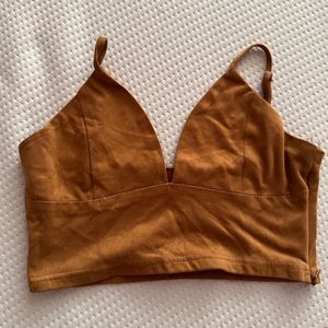 Brown Velvety Crop Top