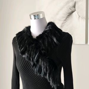 Korean Ribbed Sweater with Faux Fur (Imported)