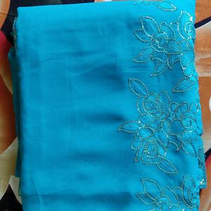 Sky Blue Gorgette Embroidery Saree 💙