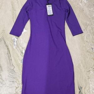 Tokyo Talkies Women Ribbed Purple Dress.