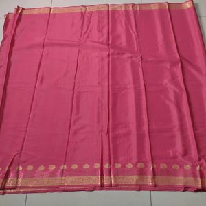 New Rajwadi Satin Silk Saree In Pink With Zari