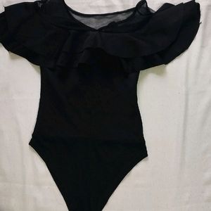 Black Off Shoulder Bodysuit Top