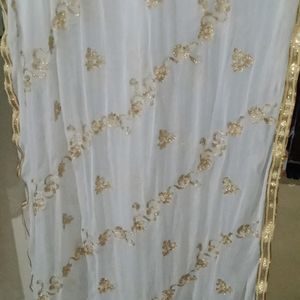 White Dupatta With Goldenings Free