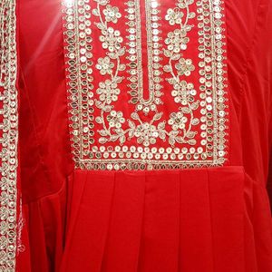 New Latest Heavy Fox Georgette Red Anarkali