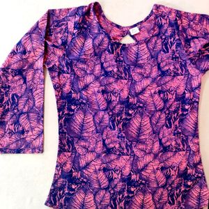 Pink Leaf Print Top