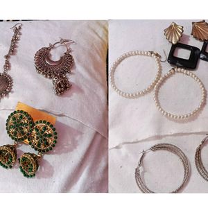 Combo Of 7 Earrings+One Pair earrings And Mangtika