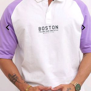 Men Colourblock Oversized Polo T-Shirt