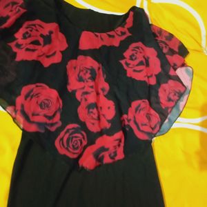 Roses Printed Black Red Dress