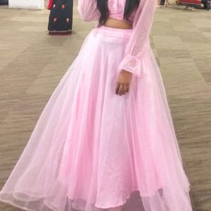 Beautiful Pink Crop Top With Lahenga