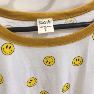 Smiley White With Mustard Yellow Ringer T-shirt