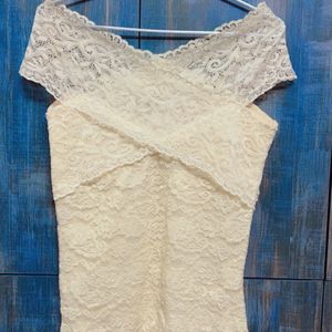 Beige Net Lace Top