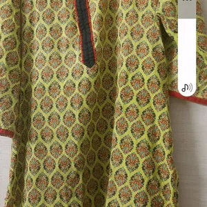 2 Kurtas - Yellow With Prints,green