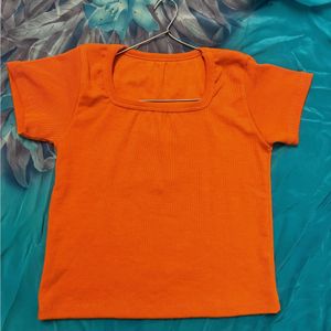 Orange Square Neck Tee