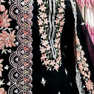 Black Embroidery Fancy Dress Material