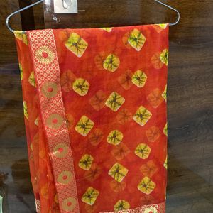 New Orange Kota Doriya Cotton Saree Women