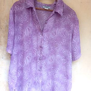 Floral Purple Korean Button Up Shirt Top (Women)