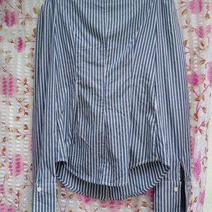 Clasi Blue Vertical Stripes Layers Ruffle To