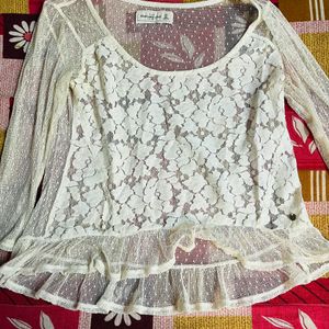 Women White Stylist Net Top