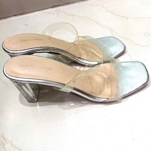 Sneak A Peek Beige Transparent Heels