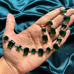 Square Cut Diva Emerald Green AD Necklace