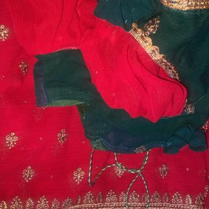 FESTIVE RED CHANDERI SILK WORK SAREE