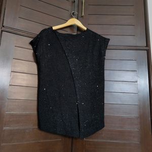 Zara Sequin Split Back Knit Top