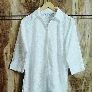 White Self Design Shirt Size-42