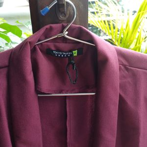 Chic Maroon Single Breasted Blazer Women