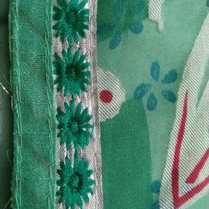 Green Shades Floral Self Print Morpankhi Print Shiffon Saree