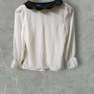 Stylish Korean Off White Collar Top