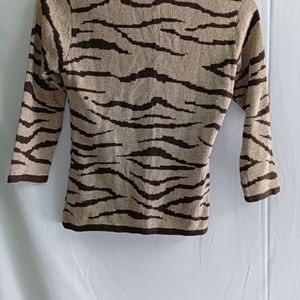 Animal Print Sweater Three Quarter Sleeves