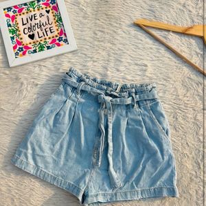 Paperbag Denim Shorts