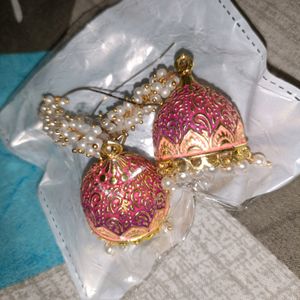 FabulaEBH50-Meenakari Jhumkas with Pearl Drops