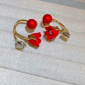 010 Metal Red Tulip Crystal Earrings N Studs