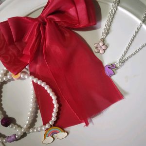 Combo Of Necklace Chain And Hair Bow