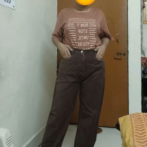 High Waisted Brown Straight Fit Jeans