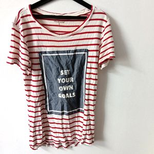 Red And White Striped Cotton Tshirt
