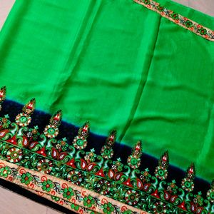 Green N Blue Colour Silk Saree 3d Embroidery