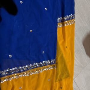 Yellow And Blue Sequin Saree